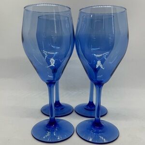 Vintage Cobalt Blue Tear Drop Wine Glasses Set of 4